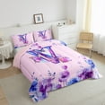 thumbnail image 3 of Manfei Initial Letter V Full Size Comforter Sets,Vintage Floral Butterfly Bedding Comforter Set,Pink Purple Bedding Sets For Kids,Breathable Bedroom Decoration Reversible,3pcs, 3 of 8