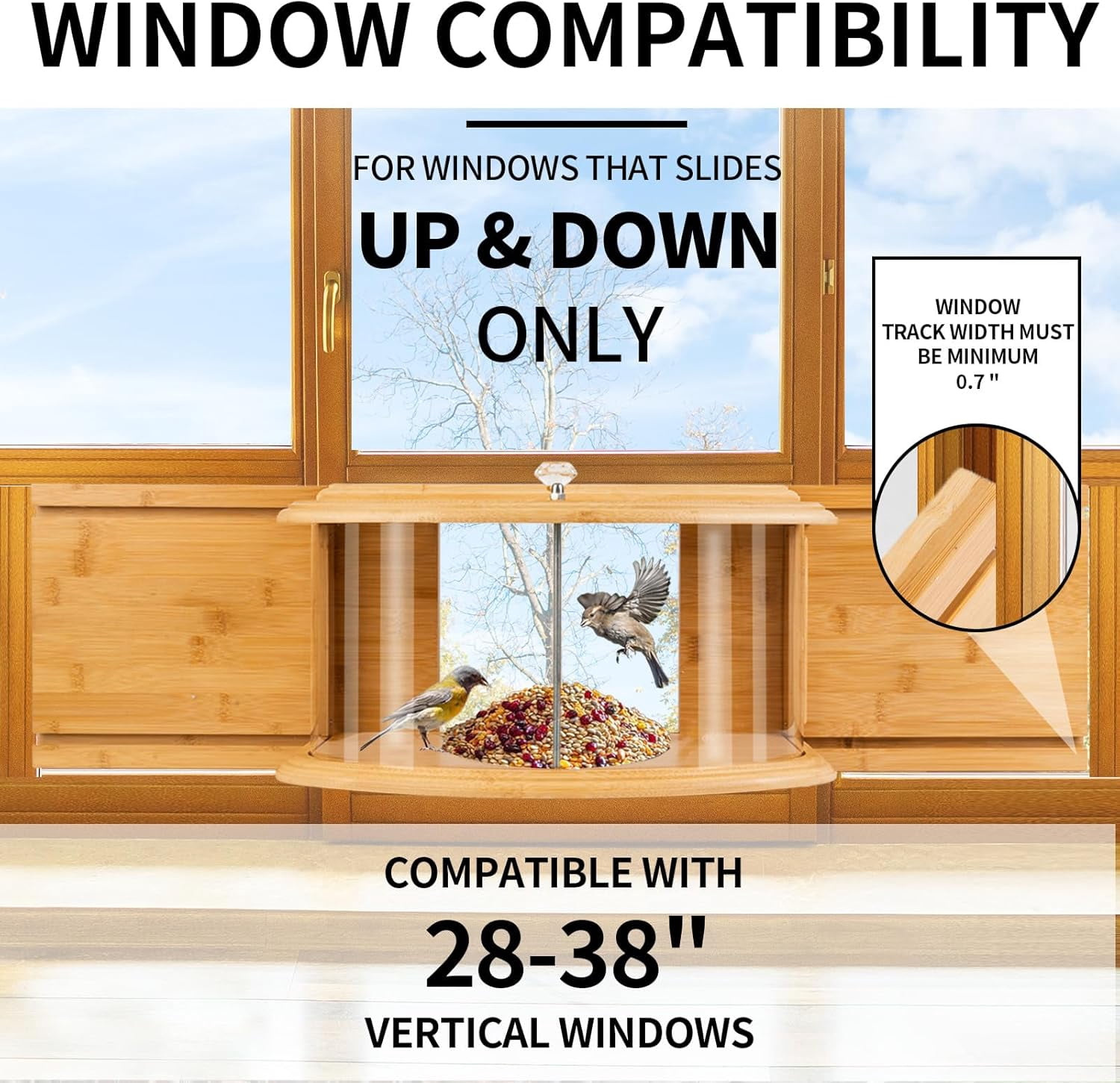 Window Bird Feeder Birdwatching Indoors,180° Ultimate Clear View Wild Bird Feeder Brings Nature's Beauty to Your Home/Office Hanging Bird Feeder House Bamboo Nature