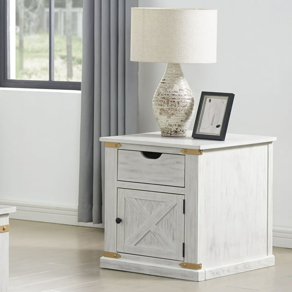 Furniture of America Mavis 1-Drawer Wood Antique White End Table