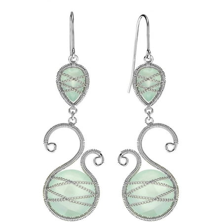 5th & Main Sterling Silver Hand-Wrapped Asymmetric and Teardrop Chalcedony Stone Earrings