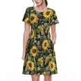thumbnail image 1 of Vsdgher Tournesols pour Femmes Été 2025 Robes Midi Décontractées Légères Manches Courtes Col Rond Robe de Plage, 1 of 6