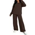 thumbnail image 2 of Women's 2 Piece Solid Color Casual Sportswear Long Pants Set, Easy and Chic Two-Piece Outfit for Casual Occasions,Coffee L, 2 of 4