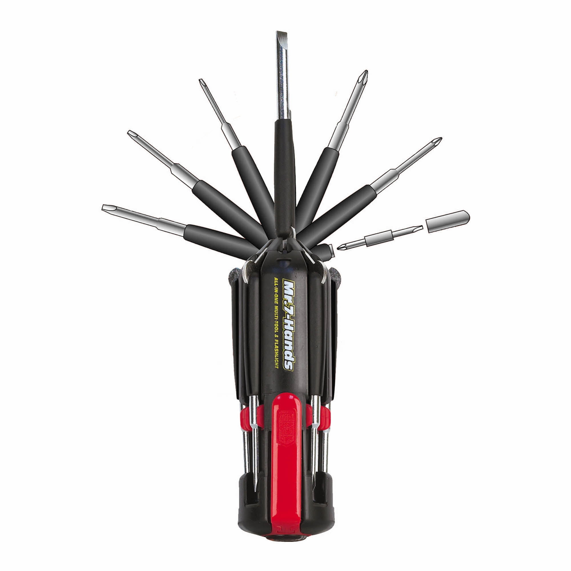 Apollo Tools DT1019 Mr. 7-Hands Multi-Tool Screwdriver, Black and Red Hands