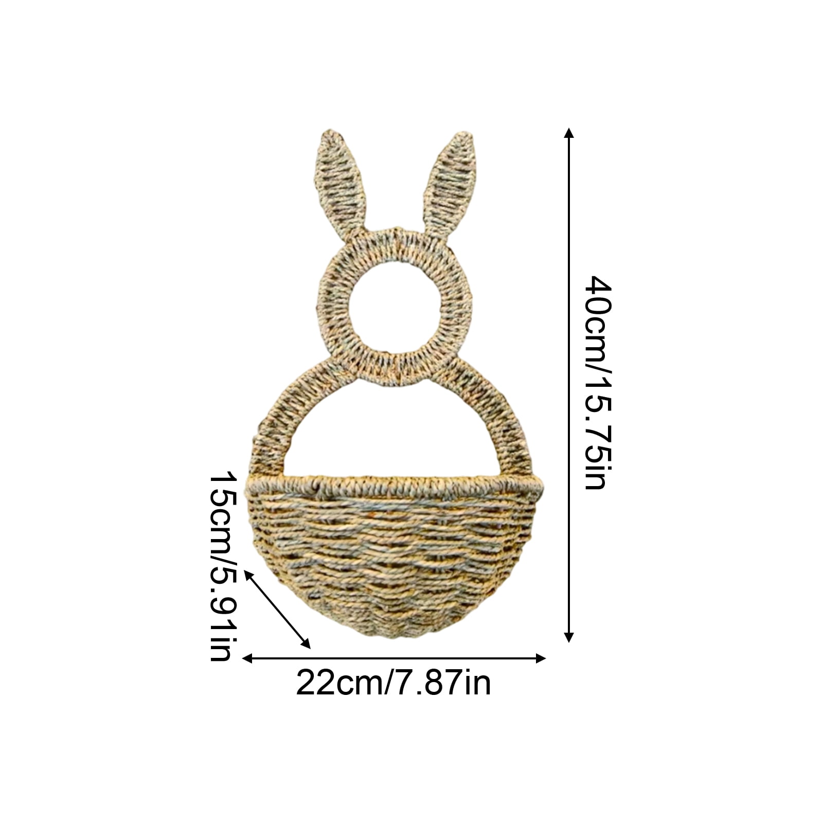 Solid Ear Woven Rabbit Basket, 15.7 Inch Cute Rattan Bunny-Shaped Storage Basket, Multipurpose Organizer for Easter Home Decor