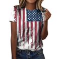 thumbnail image 1 of TSADFHJI T-Shirts Col en V pour Femmes T-Shirt d'Été Jour de l'Indépendance Imprimé Manches Courtes Col Rond Imprimé Numérique 3D L Bleu Clair, 1 of 4