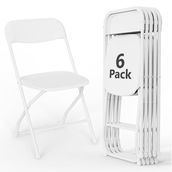 WLLJOY Plastic Folding Chair 6 Pack, Portable Comfortable Event Chair, Capacity 350 lb, Indoor/Outdoor Dual-Use Seating for Various Occasions, White
