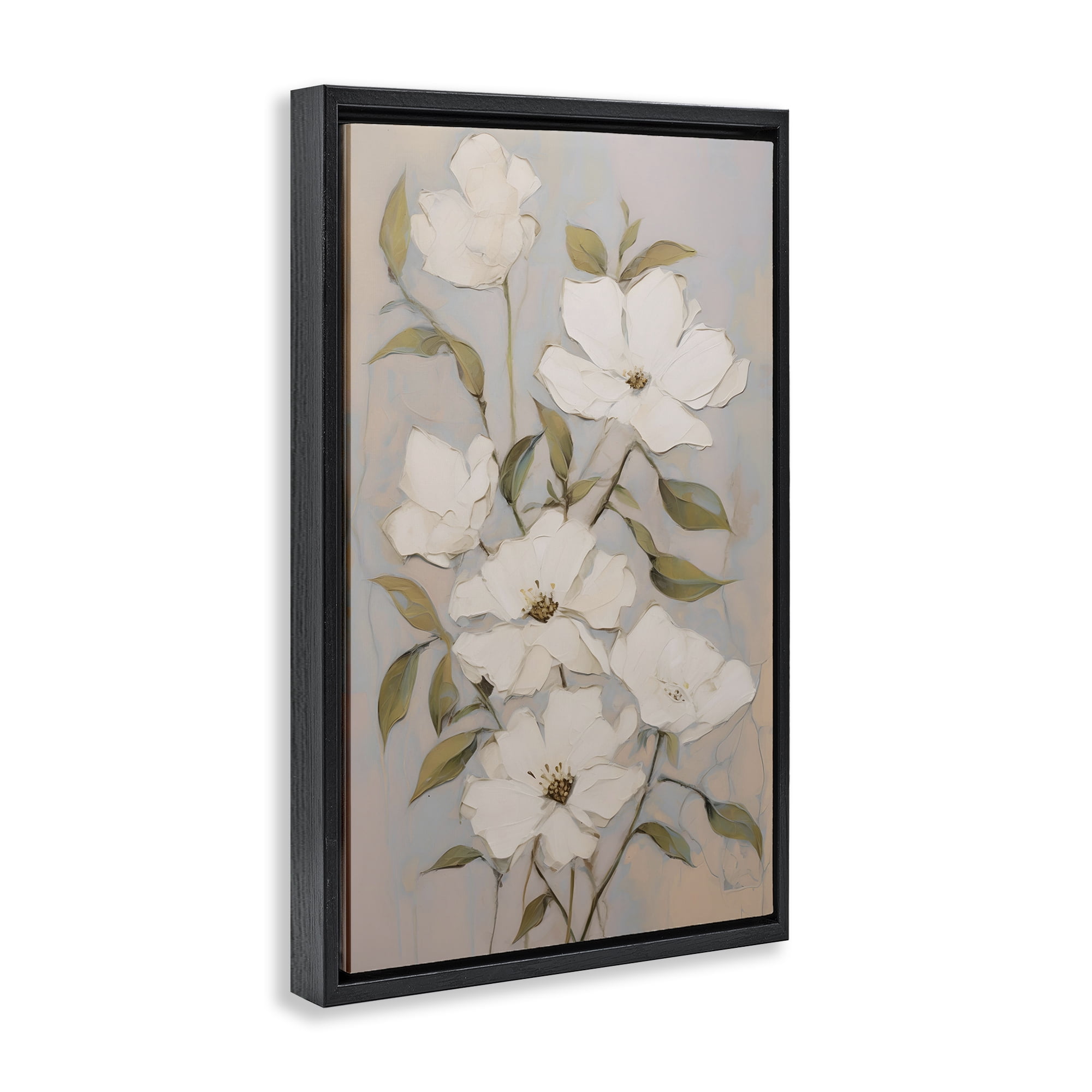Stupell Industries Pearly White Flowers Botanical & Floral Painting Black Floater Framed Art Print Wall Art, 17 x 25