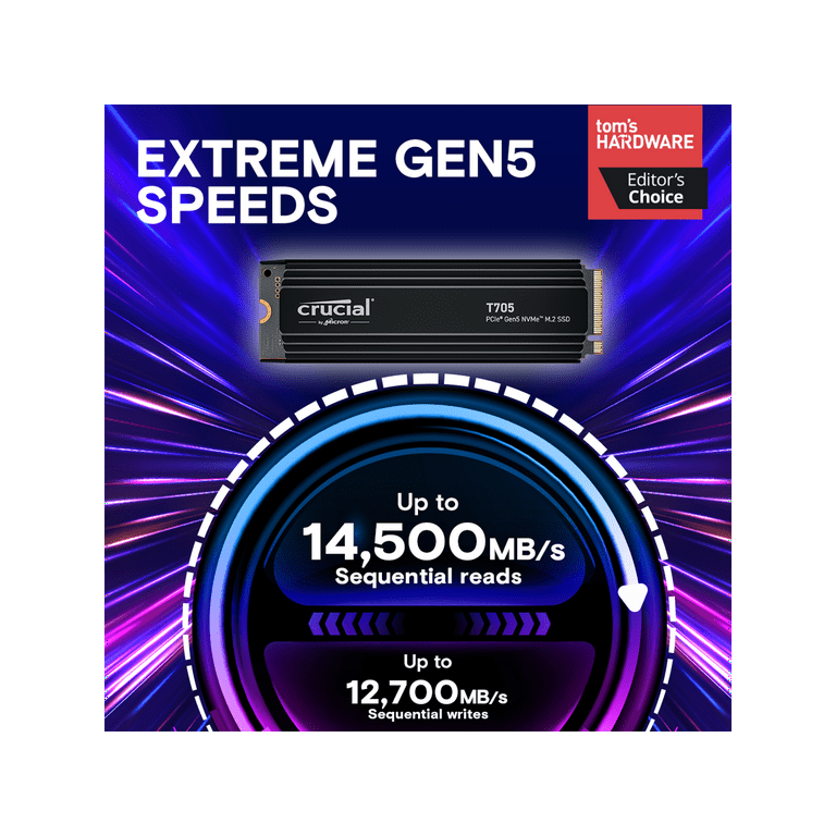 Crucial T705 2TB PCIe Gen5 NVMe M.2 SSD with Heatsink - Up Crucial T705 2TB PCIe Gen5 NVMe M.2 SSD with Heatsink - Up
