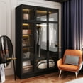 thumbnail image 2 of FUFU&GAGA 47.2" Wide Armoire LED Light All Glass Door Closet Cabinet Wardrobe Black, 2 of 5