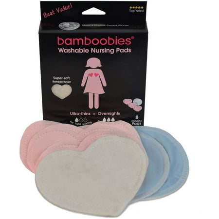 Bamboobies Washable Nursing Pads, 3-Pair, Light Pink, Regular + 1-Pair Overnight