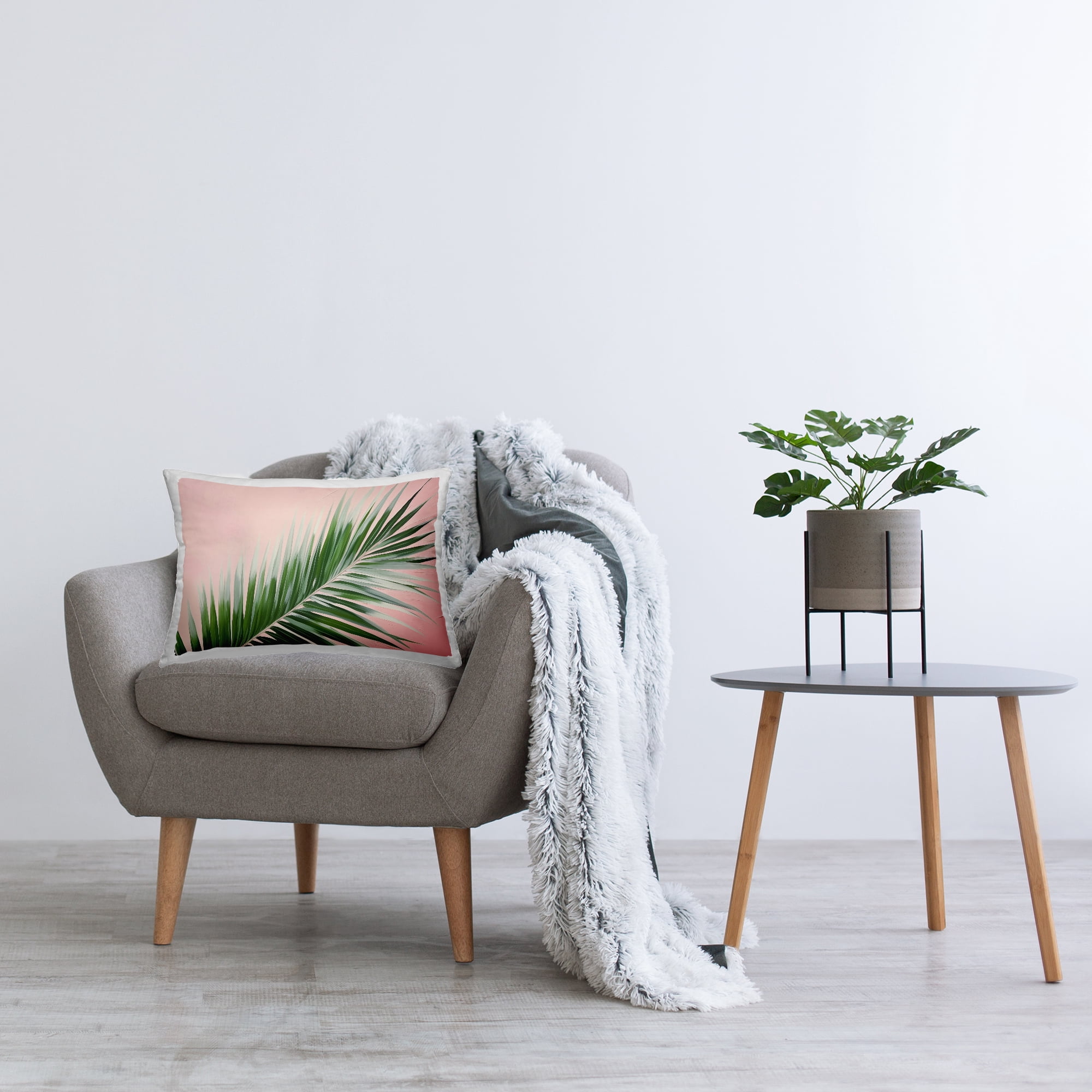 Stupell Industries Whispy Palm Leaf on Pink Decorative Printed Throw Pillow Design by Arlington Prints.