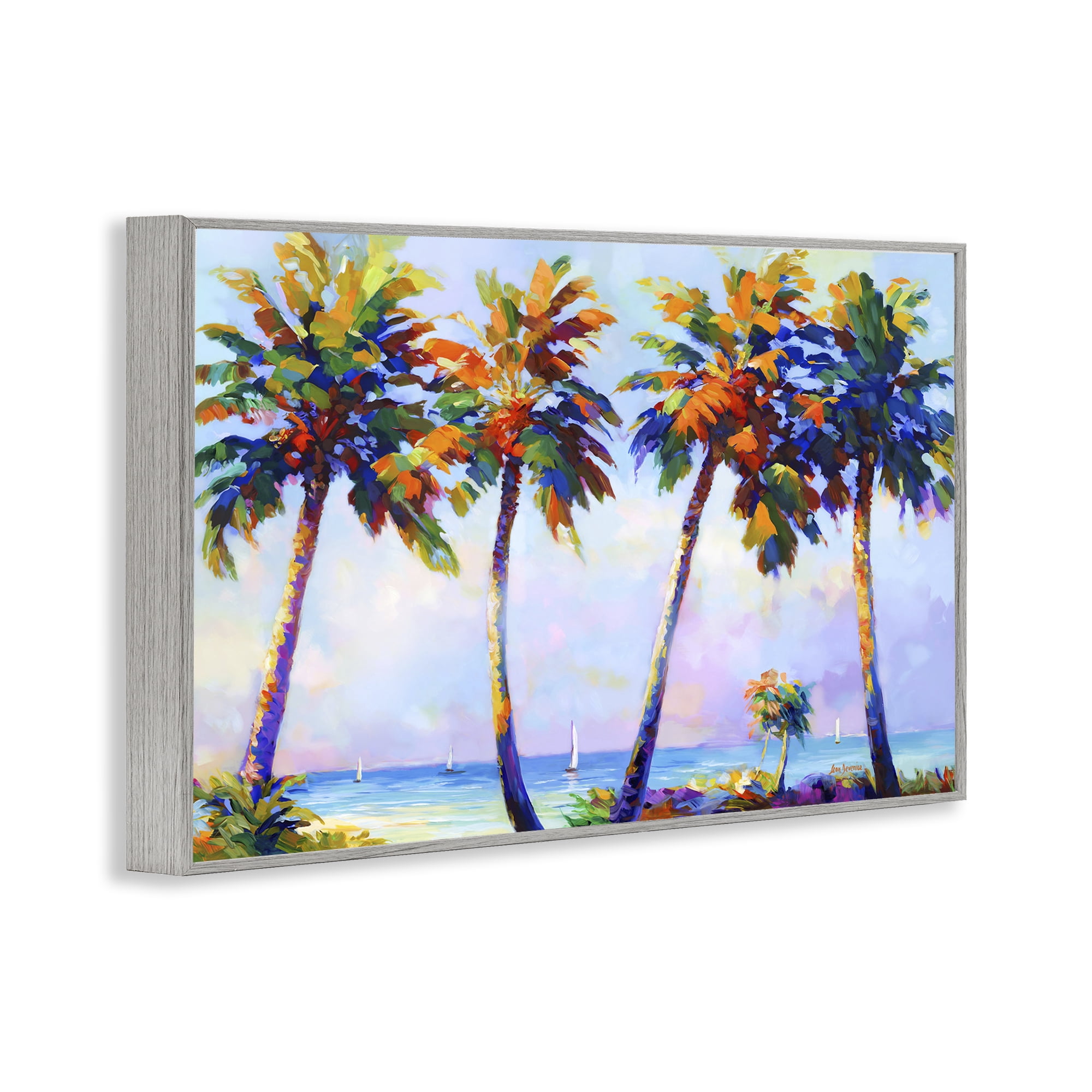 Stupell Industries Palm Trees in Sun Warmth Landscape Painting Gray Framed Art Print Wall Art, 30 x 20