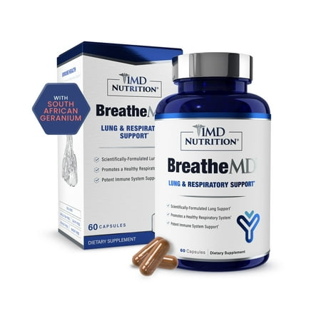 1MD BreatheMD | Lung and Respiratory Support Supplement | Promotes a Healthy Immune System | with Elderberry, Chromium, and NAC | 60 Ct.
