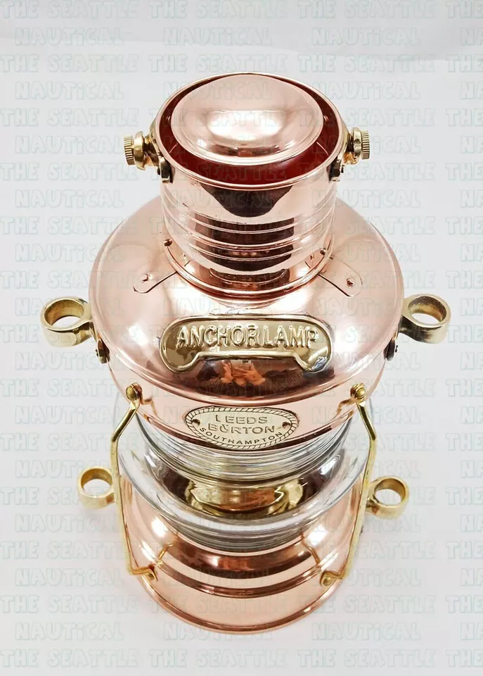 12" Vintage Brass Copper Anchor Oil Lamp Collectible Nautical Maritime Ship Lantern Oil lamp Boat Light