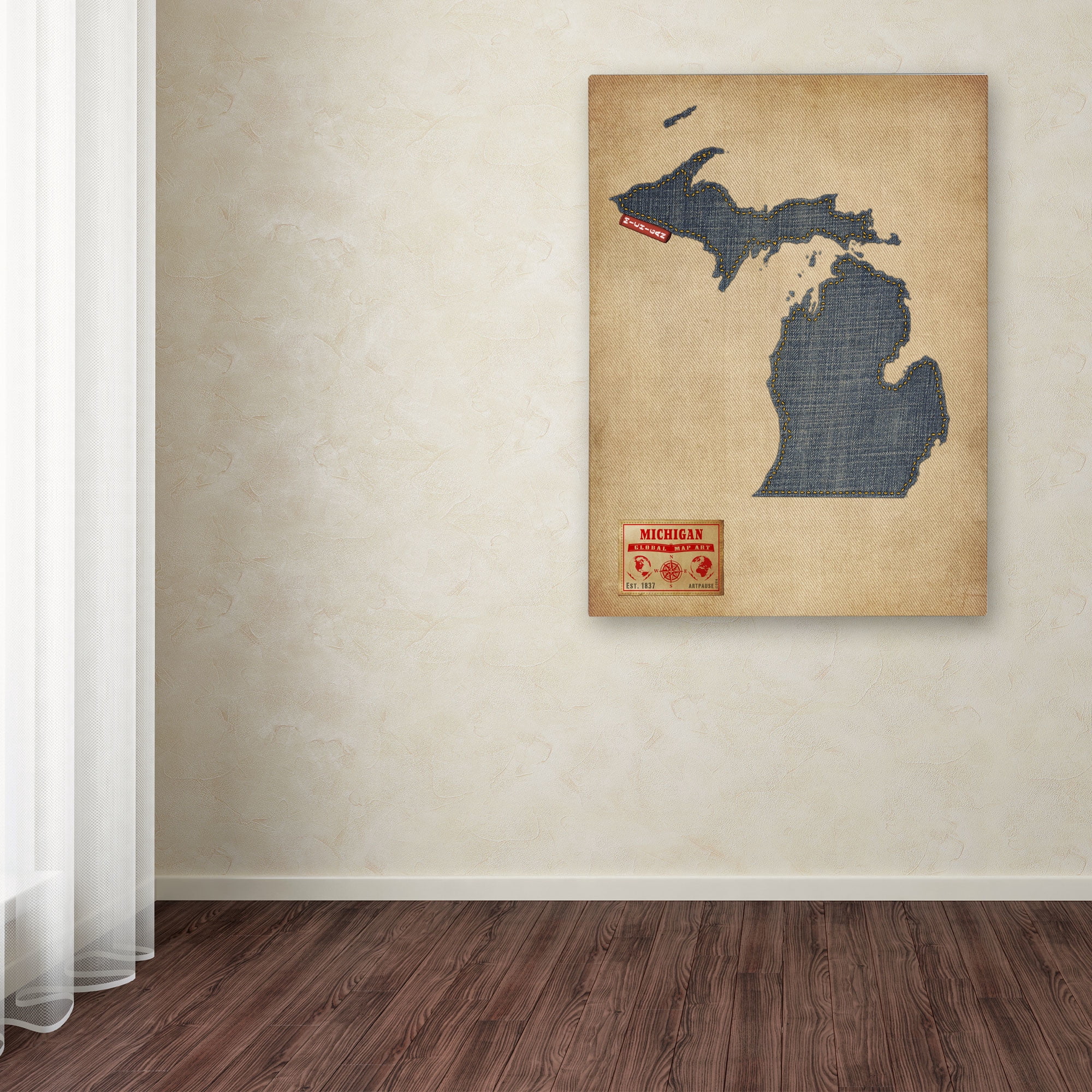 Trademark Fine Art "Michigan Map Denim Jeans Style" Canvas Art by Michael Tompsett