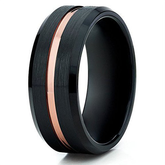 Black Tungsten Wedding Band Rose Gold Tungsten Ring 8mm Tungsten Carbide Men Women Comfort Fit