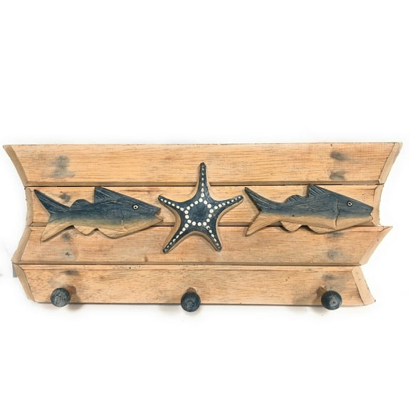 Hanger w/ Fish & Starfish 20" - White Wash Nautical Decor Accents | #snd2500346