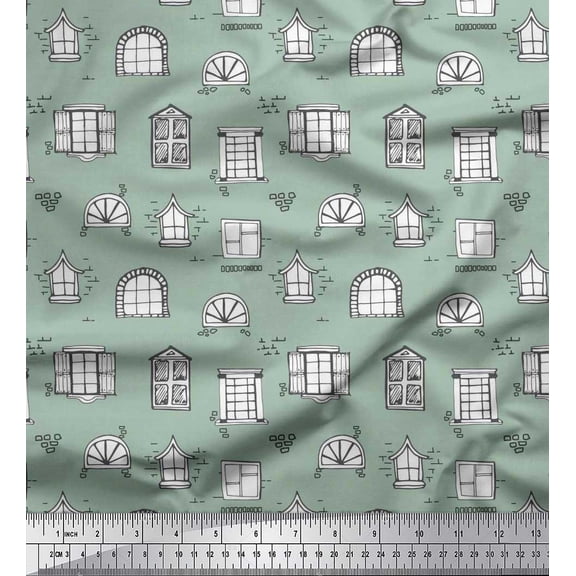 Soimoi Silk Fabric Window Architectural Print Fabric by The Yard 42 Inch Wide