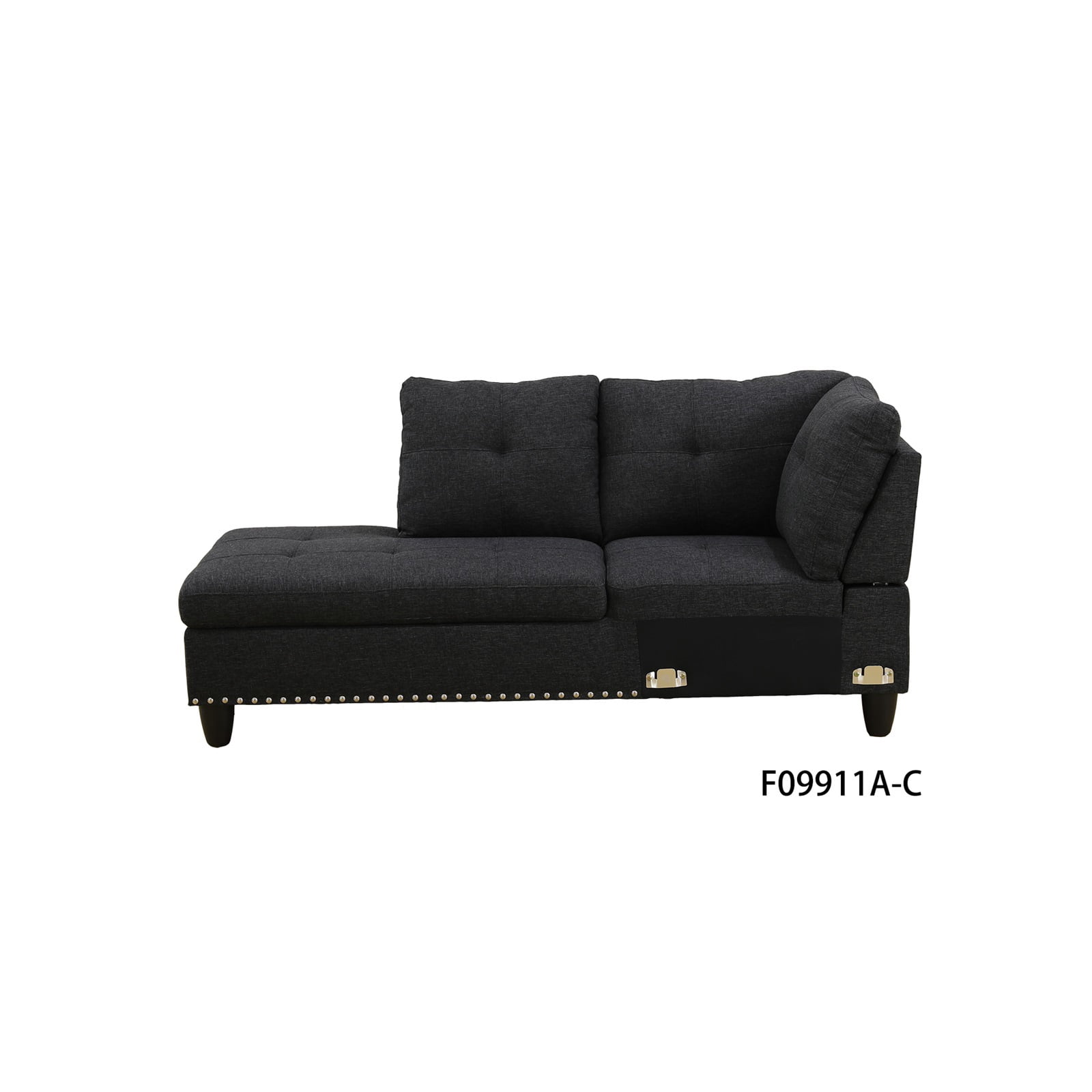 Hommoo Linen Living Room Furniture Set, Modern Nailhead Trim L-Shaped Sectional Couch and Sofa Set with Cup Holder, Left Side, Black Grey