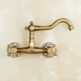thumbnail image 3 of Grifo de cocina de pared con lavabo de cerámica de latón vintage con mezclador de fregadero antiguo de agua fría y caliente (antiguo), 3 of 5