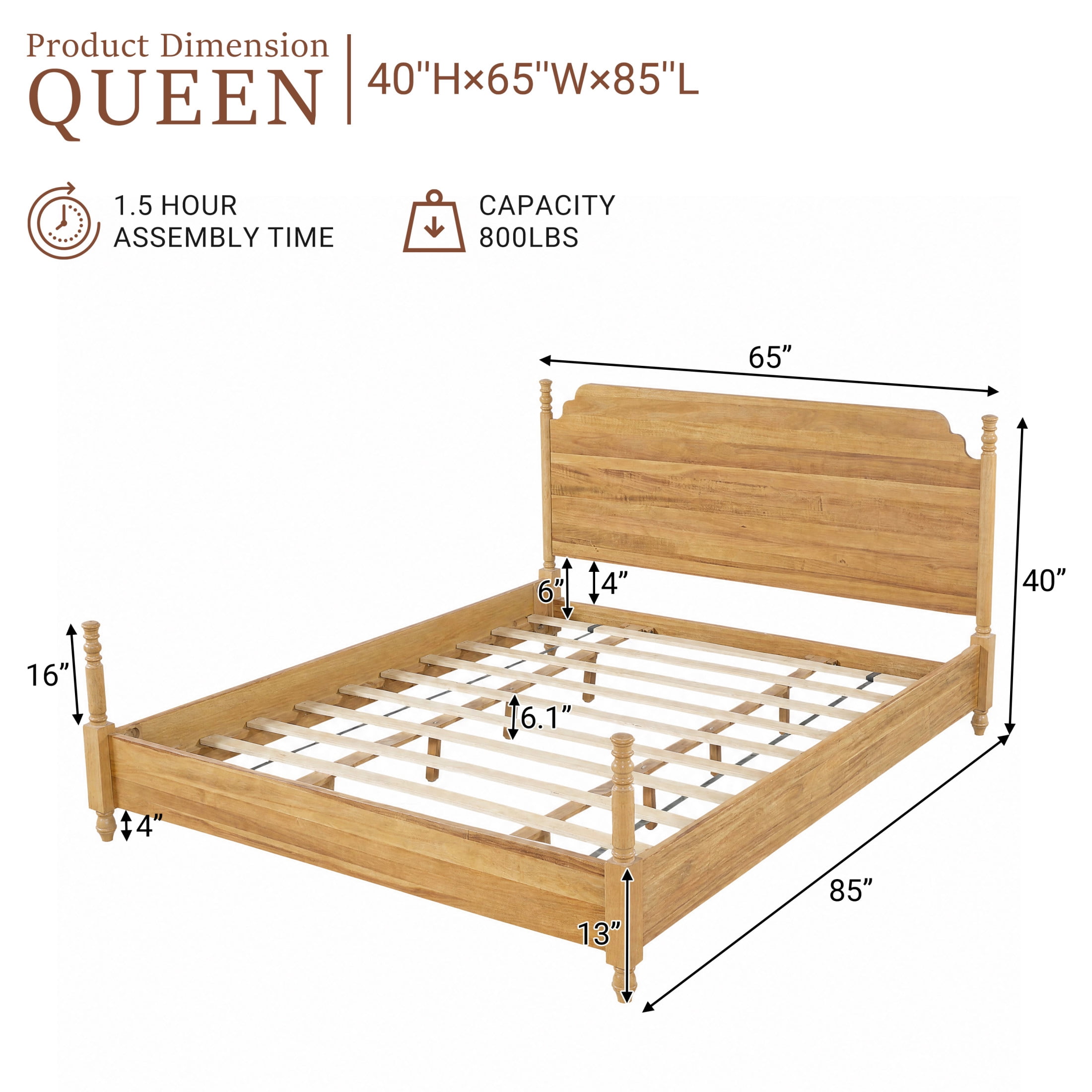 Christopher Knight Home Farmhouse Queen Platform Bed with Curved Headboard, Turned Legs, Teak Brown