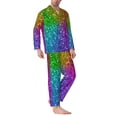thumbnail image 2 of Salouo Colorful Glitter Print Button-Front Long Sleeve Pajama Set for Men, Soft 2Pjs Men's Long Sleeve Sleepwear-Small, 2 of 7
