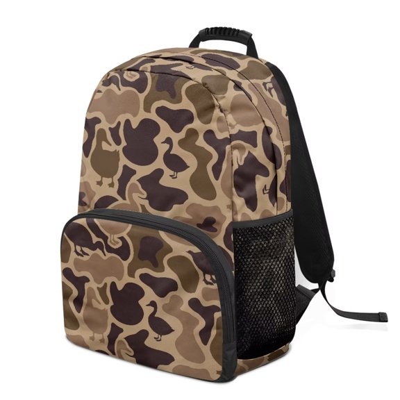 KEIAHUAN Brown Camo Duck School Backpack for Kids, Easy Clean Stain Resistant Fabric Daypack, Large Capacity 17 Inch Student Backpack Fits 14 Inch Laptop, for Boys Girls Outdoor Camping Trips