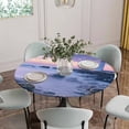 thumbnail image 5 of Coastal Round Tablecloth for 55-60 Inch Tables, Fitted Table Cover with Elastic Edge, Summer Beach Ocean Nautical Waterproof Outdoor Table Cloth Protector for Patio Garden Dinner Picnic, 5 of 9