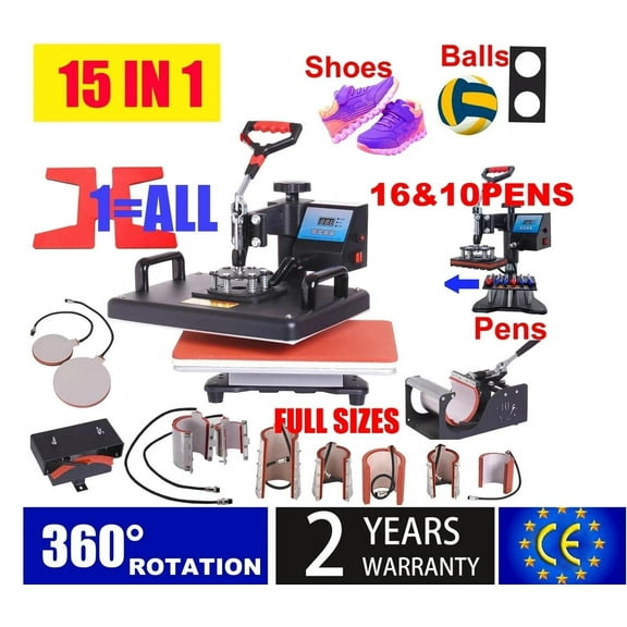 SHUOHAO Brand 15 in 1 Combo Muntifunctional Sublimation Heat Press Machine for T-shirts/Mug/Capall/bottle/pen/shoes