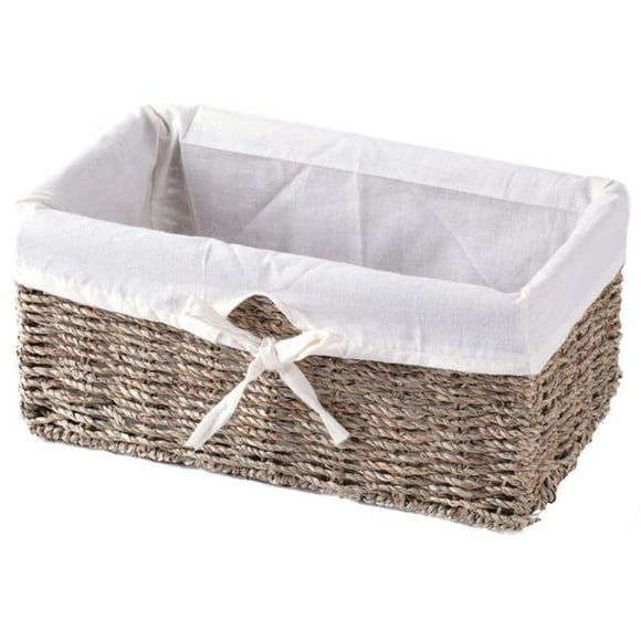 5.3 x 12 x 6.5 in. Seagrass Shelf Basket Lined with White Lining, Brown