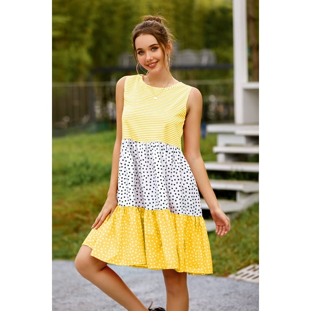 Nouvelle Robe Sans Manches à Rayures pour Femmes, Robe Décontractée Mini à Pois