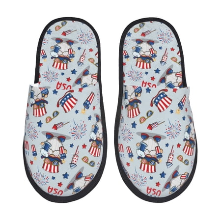 Balery I Love USA Slient Indoor Furry Fleece Comfort House Shoes Soft Non-Slip Home Shoes Cotton slippers House Slippers-- Large