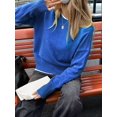 thumbnail image 5 of Women'S Crew Neck Pullover Sweaters, Long Sleeve Knit Tops with Fake Two-Piece Design for Fall Winter Blue XL, 5 of 7