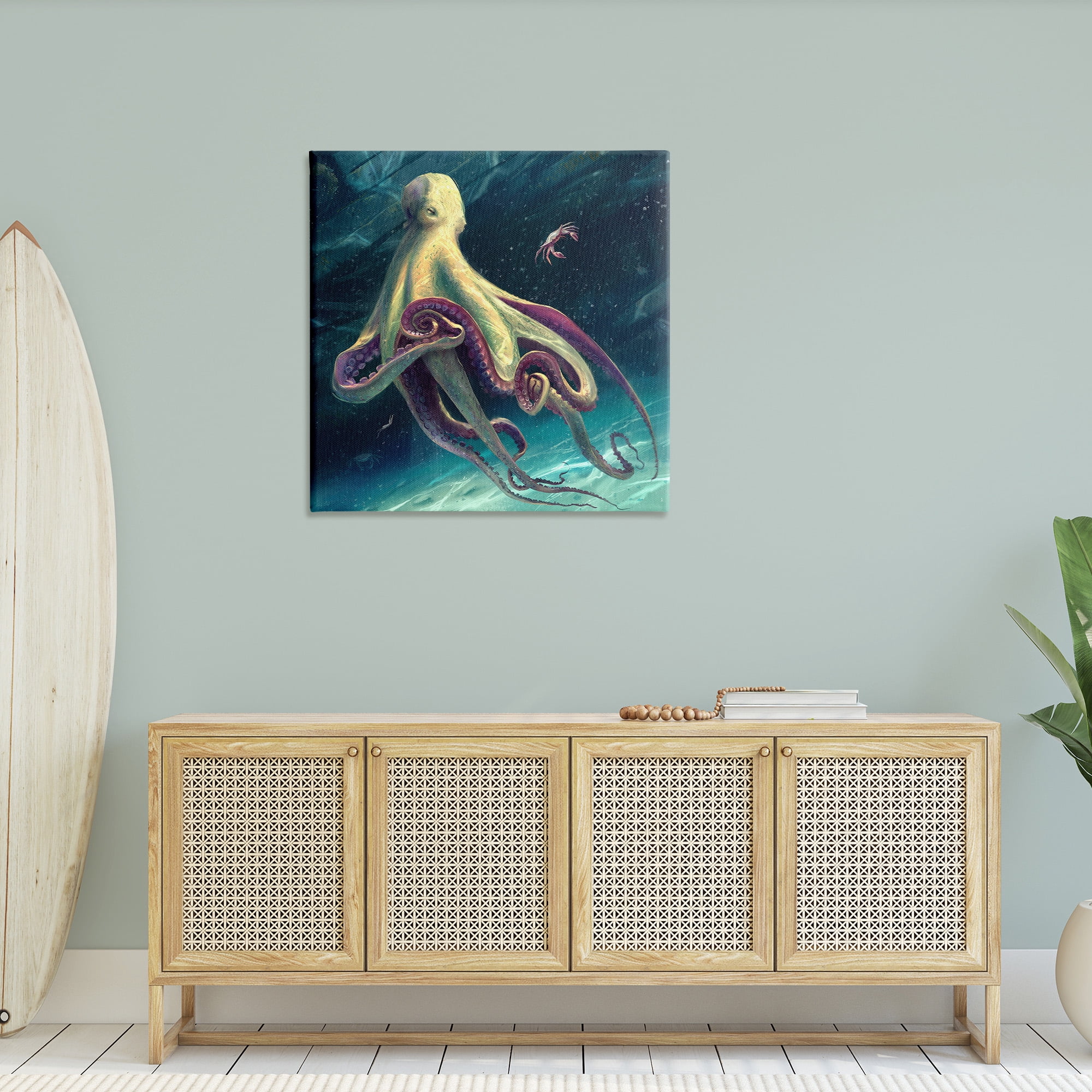 Stupell Industries Deep Water Octopus Animals & Insects Painting Gallery Wrapped Canvas Art Print Wall Art, 36 x 36