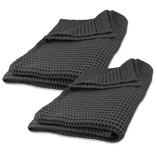 Gilden Tree Toallas Tipo Gofre De Secado Rápido, Finas, Paquete De 2 Toallas De Baño De 40 X 80, Extra Grandes Para Adultos Para Baño De Estilo Moderno (Negro Descolorido)