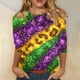 thumbnail image 1 of RKSTN Mardi Gras 3/4 Sleeve T Shirts for Women Top Oversized Crewneck Carnival Mask Print 3/4 Length Sleeve Shirt Womens Casual Round Neck Mask Tuesday Carnival Party Three Quarter Sleeve Tee Shirt, 1 of 5