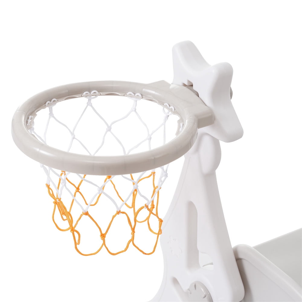 Ecarpat Slide and Swing Set 3 in 1 with Basketball Hoops for Toddler Kids, Indoor & Outdoor, Grey