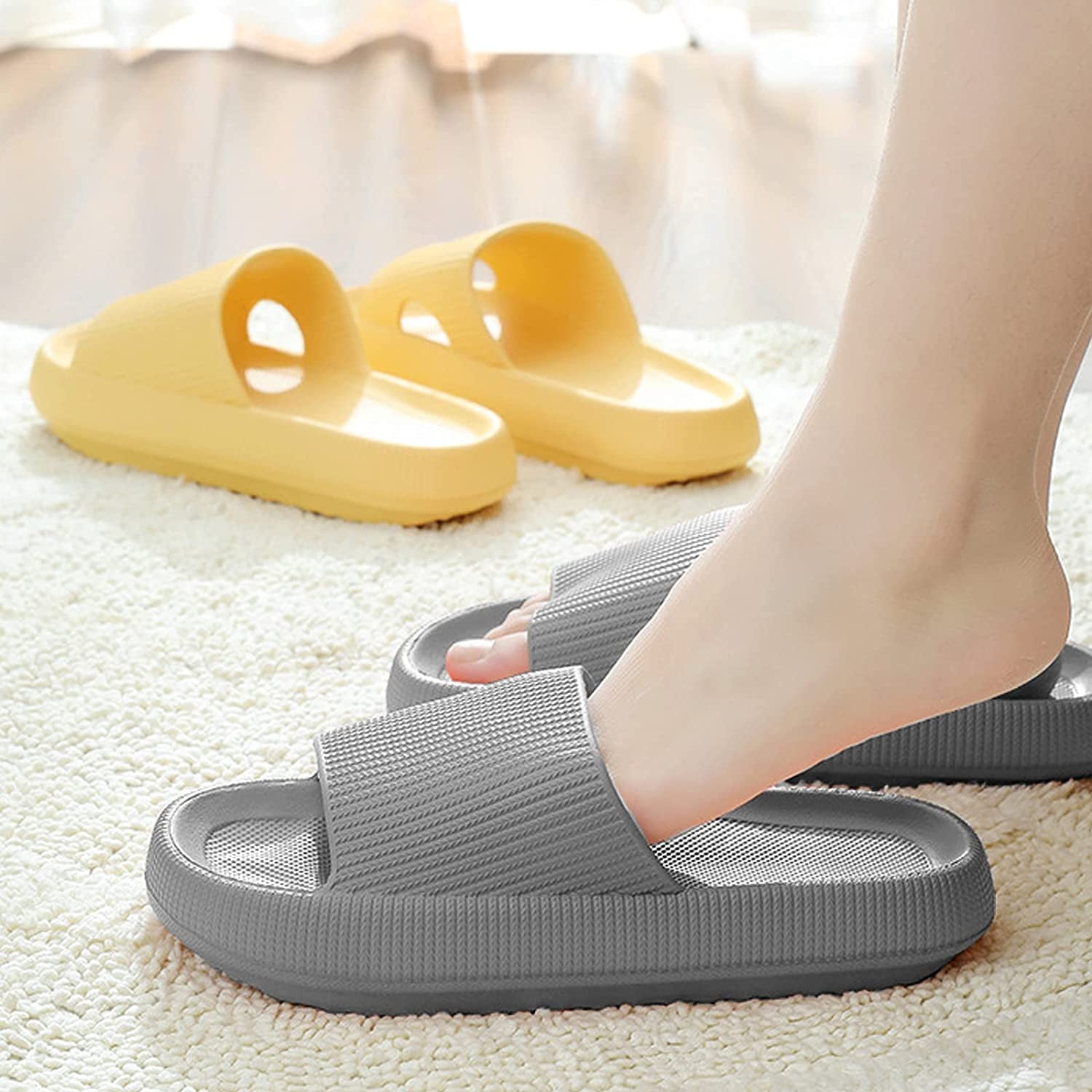 Unisex Non-Slip Pillow Slides Super Soft Home Slippers Thick Sole Open Toe Quick Dry Shower Slippers Beach Shoes for Women and Men Women 5.5-11/ Men 5-10 