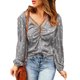 thumbnail image 2 of Top de manga farol con estampado de lunares y cordón cruzado con cuello en V para mujer Fridja czfsfas4608, 2 of 5