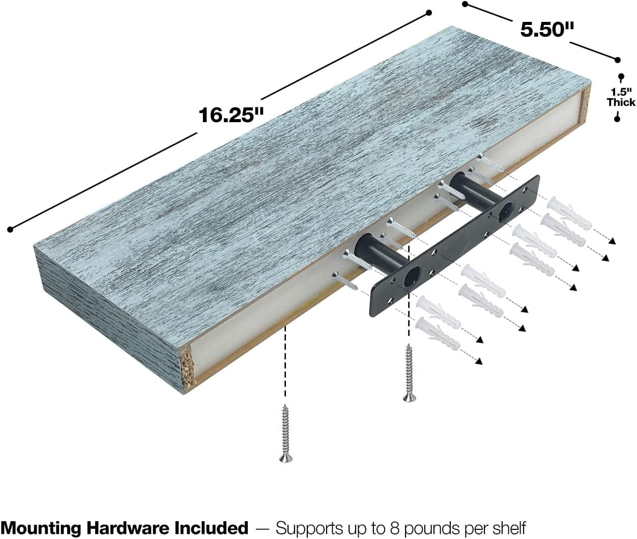 Sorbus 16.25" Blue Rustic Floating Shelves (Set of 2) – Wall Storage for Décor, Frames, Trophies