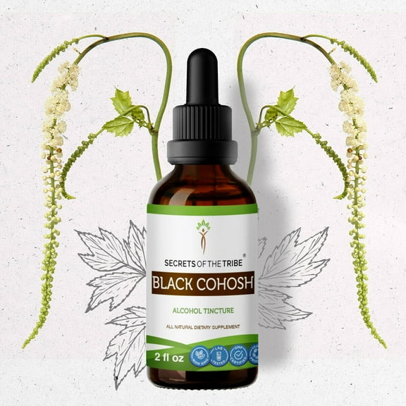 Secrets Of The Tribe Black Cohosh Organic Dietary Supplement, Natural Herbal Tincture for Hormonal Support, Certified Organic Black Cohosh (Cimicifuga racemosa) Dried Root, Alcohol-Free Extract, 2 oz
