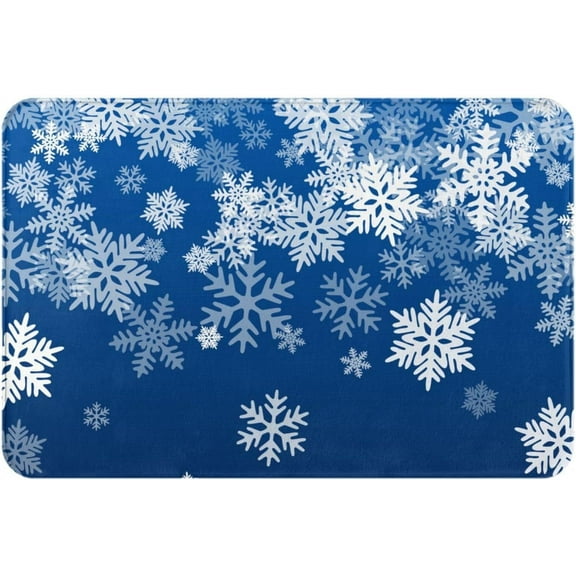Bath Mat for Bathroom Snowflake Blue Winter Christmas Rugs Shower Mats Memory Foam Rug Non Slip Floor Small Carpet Soft Light Absorbent Washable for Home Hotel Decor 15.7 X 23.6 inch