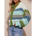 thumbnail image 3 of PUWEI Women's Striped Cardigan Sweaters Long Sleeve Trendy Chunky Knit Color Block Sweater Coat, 3 of 7