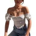 thumbnail image 3 of FOCUSNORM Chemise Cintrée pour Femmes, Ourlet Court à Manches Bouffantes Irrégulières, 3 of 9