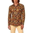 thumbnail image 2 of CONZONE Mens 70S Disco Buttons Down Shirts Long Sleeve Hippie Shirts for Men Trendy Floral Graphic Lapel Soft Lightweight Tops, 2 of 8