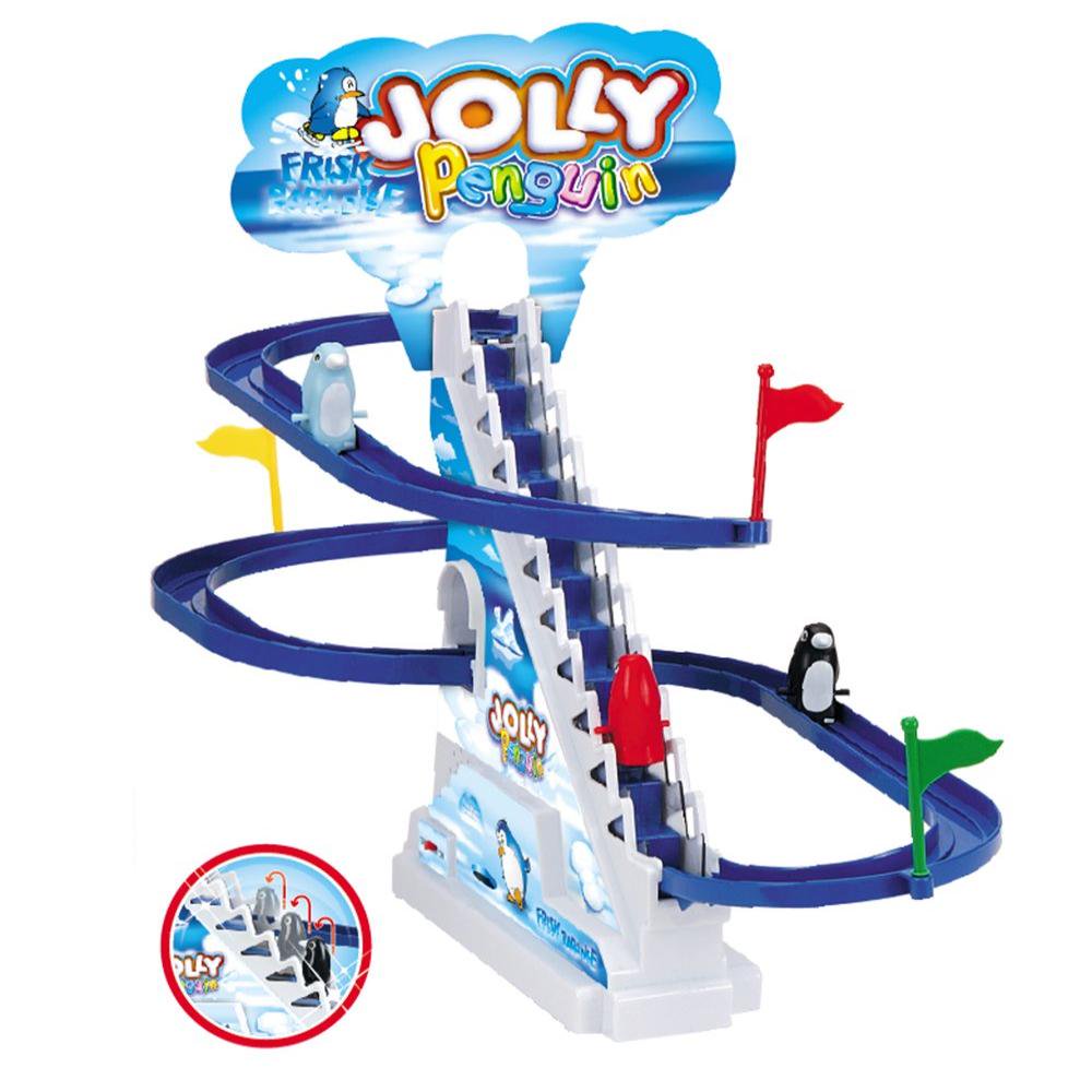 Jolly Penguin Race Track Set, 3 Jolly Penguins climb the stairs and