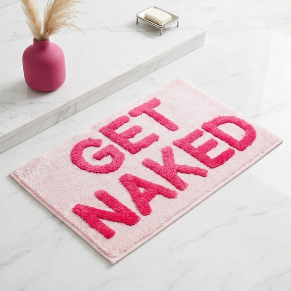 Get Naked Bath Mat - 17" x 24" Absorbent Soft Hot Pink Bath Rug, Machine Washable Non Slip Shower Rug for Bathroom pink