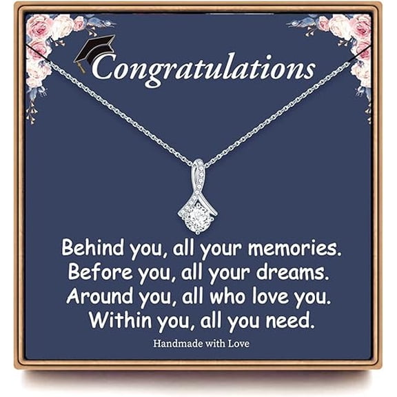 College School Graduation Necklace Gifts, Alluring Beauty Necklace, Class of 2025 14K White Gold Plated Graduation Necklace, 2025 Graduation Gifts for Her with Message Card and Gift Box