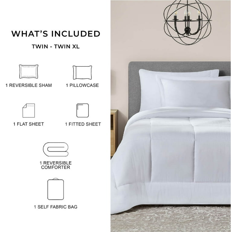 Mainstays White 5 Piece Reversible Bed in a Bag Comforter Set with