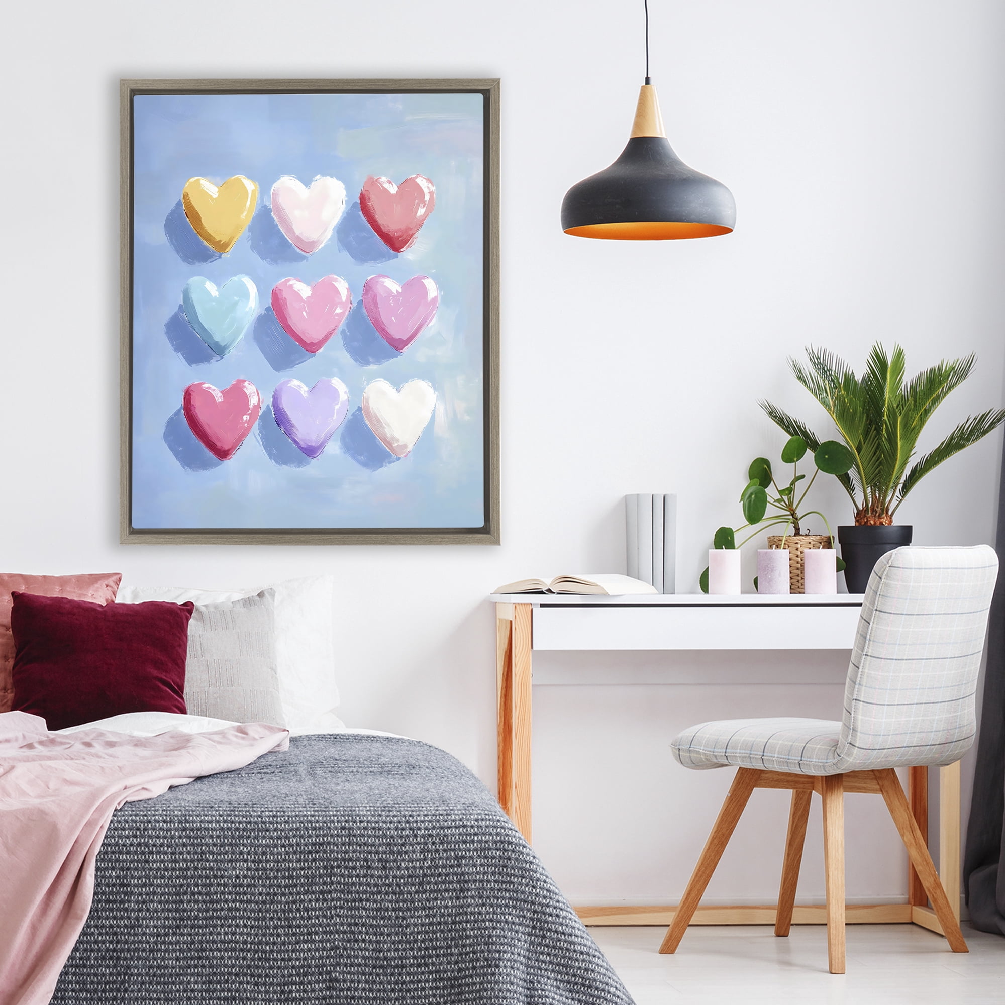 Stupell Industries Pastel Heart Grid Brown Framed Floater Canvas Wall Art, design by The Prints Vibe